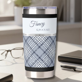 Trendy Blue Plaid Fancy and Focused Travel Mug 保温保冷タンブラー