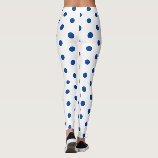 Trendy Blue Polka dot Pattern On White Retro  レギンス (裏面)