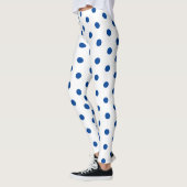 Trendy Blue Polka dot Pattern On White Retro  レギンス (左)