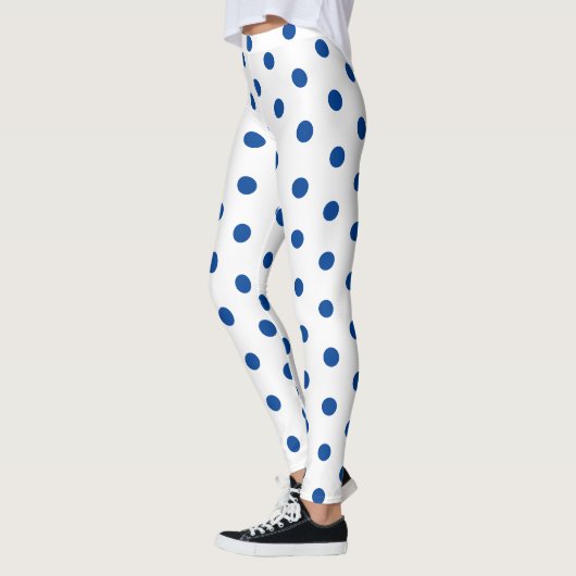 Trendy Blue Polka dot Pattern On White Retro  レギンス (左)