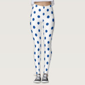 Trendy Blue Polka dot Pattern On White Retro  レギンス (正面)