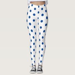 Trendy Blue Polka dot Pattern On White Retro  レギンス