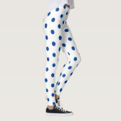 Trendy Blue Polka dot Pattern On White Retro  レギンス (右)