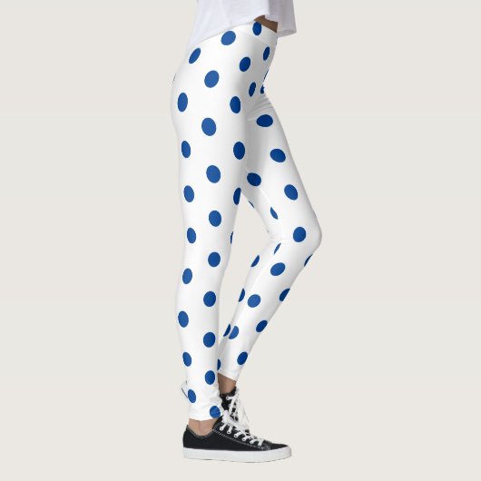Trendy Blue Polka dot Pattern On White Retro レギンス (右)