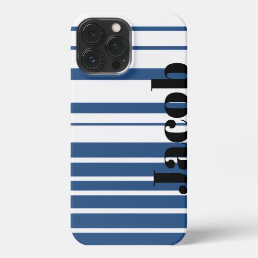 Trendy Blue Striped Custom Name iPhone Case iPhoneケース (裏面)