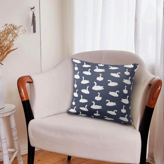 Trendy Blue Swan Pattern Throw Pillow クッション