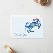 Trendy Blue Watercolor Crab Beach Thank You Cards  ノートカード (正面/裏面インサイチュ)