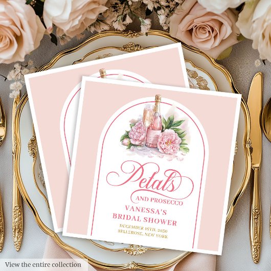 Trendy Blush and Gold Petals and Prosecco Napkins