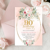 Trendy Blush Floral Gold Boho 90th Birthday Invite 招待状
