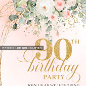 Trendy Blush Floral Gold Boho 90th Birthday Invite 招待状