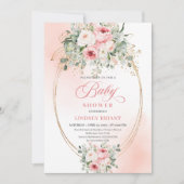 Trendy Blush Floral Greenery Baby Shower Invite 招待状 (正面)