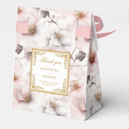 Trendy Blush Gold Watercolor Wedding Thank You Box フェイバーボックス