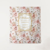 Trendy blush ivory gold watercolor wedding banner タペストリー (正面)