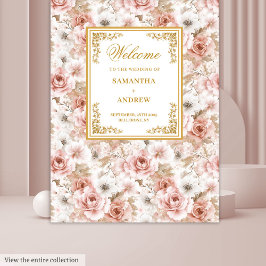 Trendy blush ivory gold watercolor wedding banner タペストリー