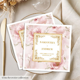 Trendy blush ivory gold watercolor wedding napkins