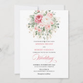 Trendy Blush Peony Botanical Gold Wedding Invite 招待状 (正面)