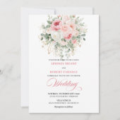 Trendy Blush Peony Gold Floral Wedding Invitation 招待状 (正面)