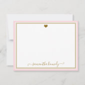 Trendy Blush Pink And Gold Heart Custom Name ノートカード (正面)