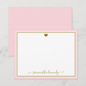 Trendy Blush Pink And Gold Heart Custom Name ノートカード (正面/裏面)