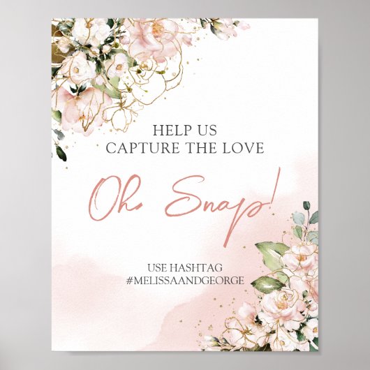 Trendy blush pink floral gold boho oh snap sign ポスター (正面)