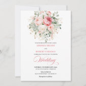 Trendy Blush Rose Gold Floral Wedding Invitation 招待状 (正面)