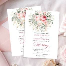Trendy Blush Rose Gold Floral Wedding Invitation 招待状