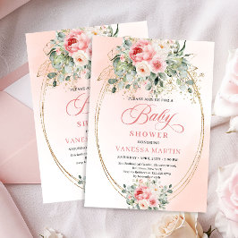 Trendy Blush Roses Gold Baby Shower Invitation Gir 招待状