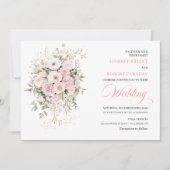 Trendy Blush Roses Greenery Wedding Invitation 招待状 (正面)