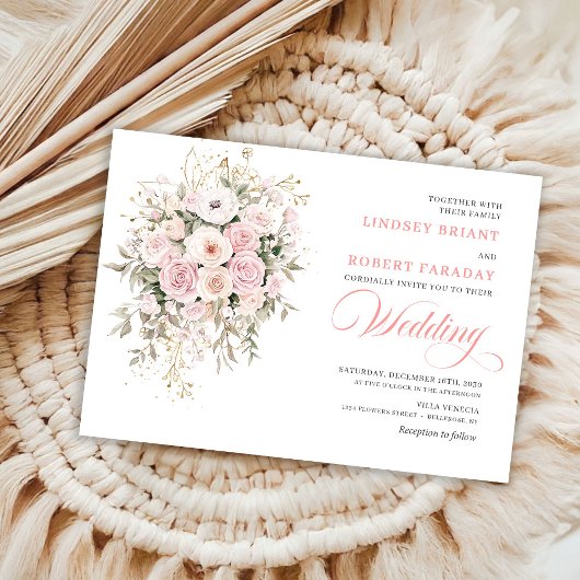 Trendy Blush Roses Greenery Wedding Invitation 招待状