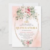Trendy Bohemian Blush Floral Quinceañera Invitatio 招待状 (正面)
