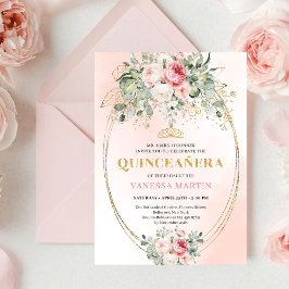 Trendy Bohemian Blush Floral Quinceañera Invitatio 招待状