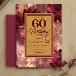Trendy Boho 60 Birthday Burgundy Gold Watercolor 招待状