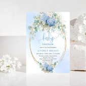 Trendy Boho Blue Floral Baby Shower Invitation 招待状