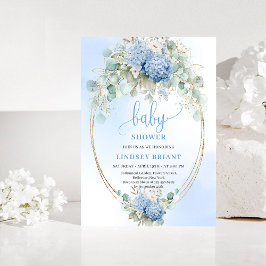 Trendy Boho Blue Floral Baby Shower Invitation 招待状
