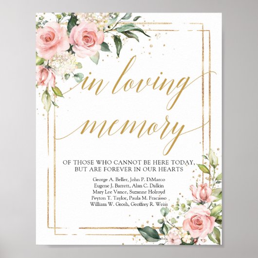 Trendy boho blush pink in loving memory sign ポスター (正面)