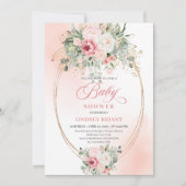Trendy Boho Blush Rose Greenery Baby Shower Invite 招待状 (正面)