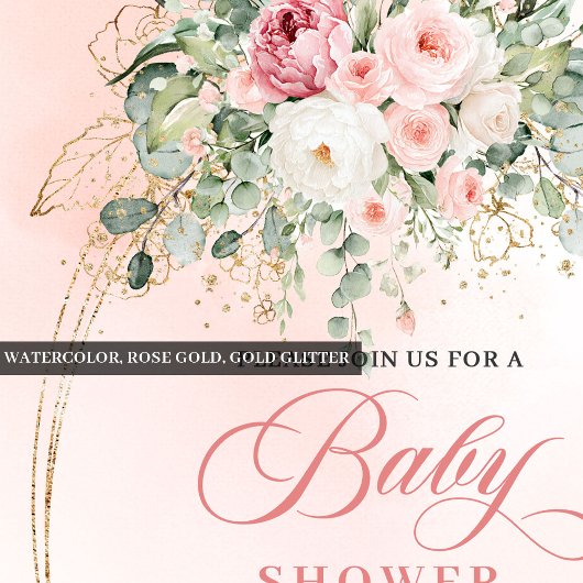 Trendy Boho Blush Rose Greenery Baby Shower Invite 招待状