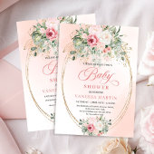 Trendy Boho Blush Rose Greenery Baby Shower Invite 招待状