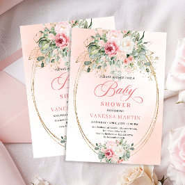 Trendy Boho Blush Rose Greenery Baby Shower Invite 招待状