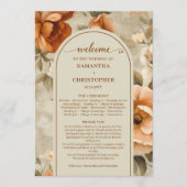 Trendy Boho Burnt Orange Ivory Sage Floral Wedding プログラム (正面)