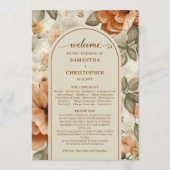 Trendy Boho Copper Ivory Olive Sage Floral Wedding プログラム (正面)
