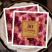 Trendy Boho Dark Red Blush Gold 50th Birthday