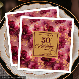 Trendy Boho Dark Red Blush Gold 50th Birthday 