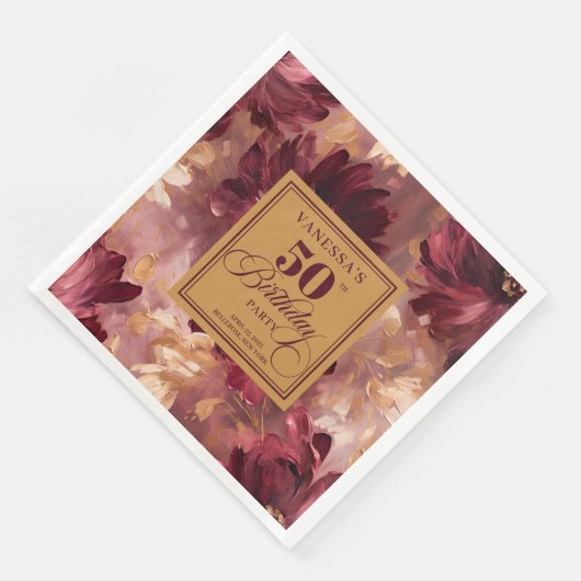 Trendy Boho Dark Red Blush Gold 50th Birthday (コーナー)