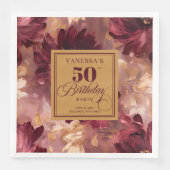 Trendy Boho Dark Red Blush Gold 50th Birthday (正面)