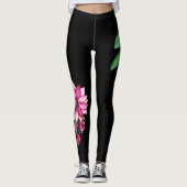 Trendy Boho Floral Leggings - Black Corsage Design レギンス (正面)