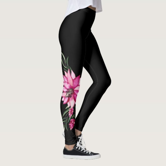 Trendy Boho Floral Leggings - Black Corsage Design レギンス (右)