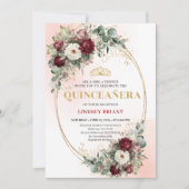 Trendy Boho Maroon Floral Eucalyptus Quince Invite 招待状 (正面)