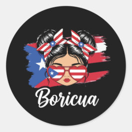 Trendy Boricua Girl Puerto Rico Flag ラウンドシール