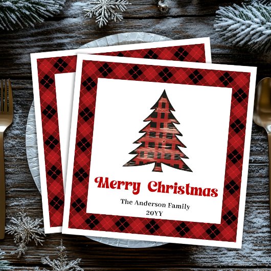 Trendy Buffalo Christmas Napkin Editable Design